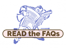 "Read the frequently asked questions" graphic with man reading newspaper